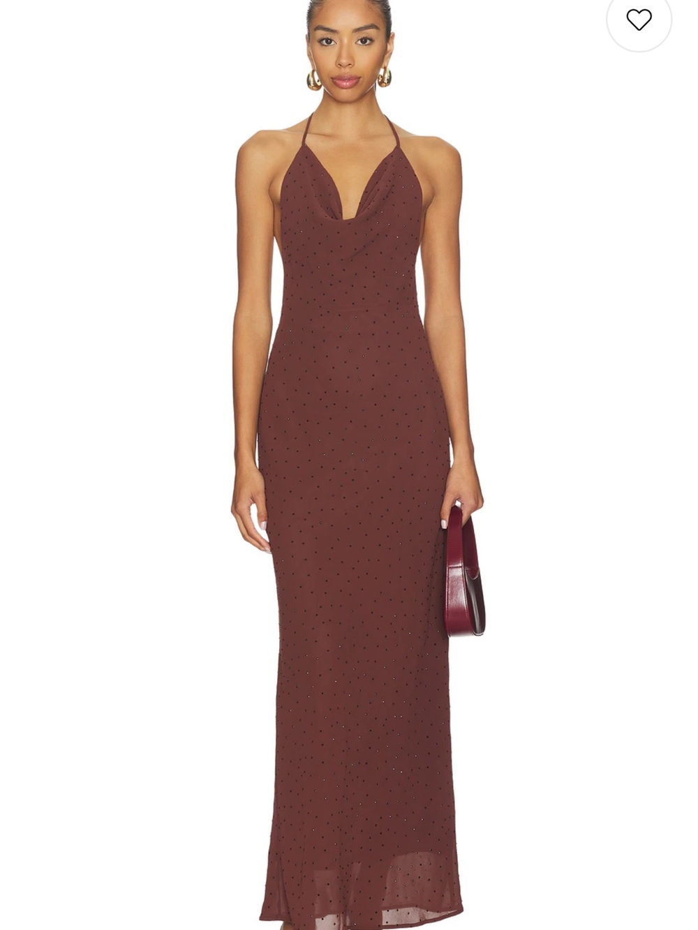 Brown Halter Cowl Maxi Dress with Subtle Dots